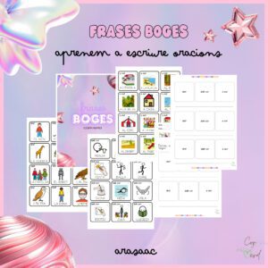 Frases boges (qui? què fa? on?) amb pictogrames d'ARASAAC