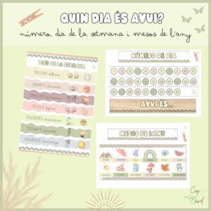 Quin dia és avui? número, dies de la setmana i mesos de l'any (estil boho neutral)