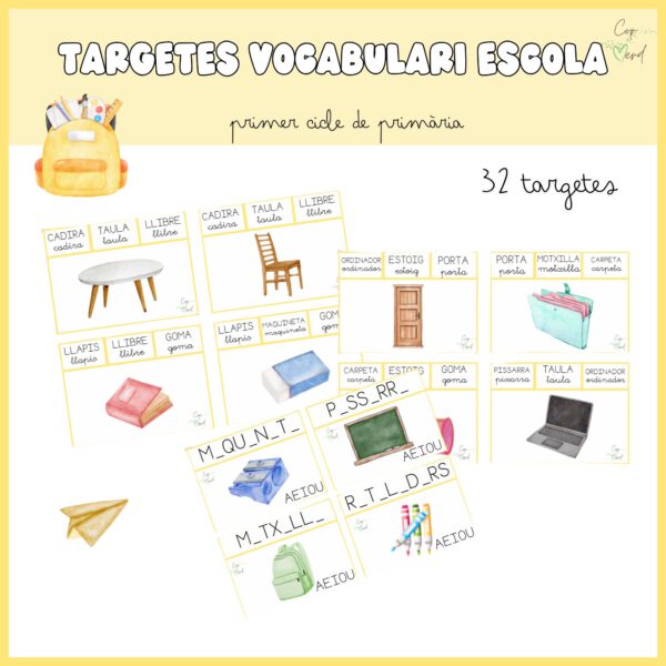 32 targetes vocabulari escola - lectoescriptura - primer cicle de primària